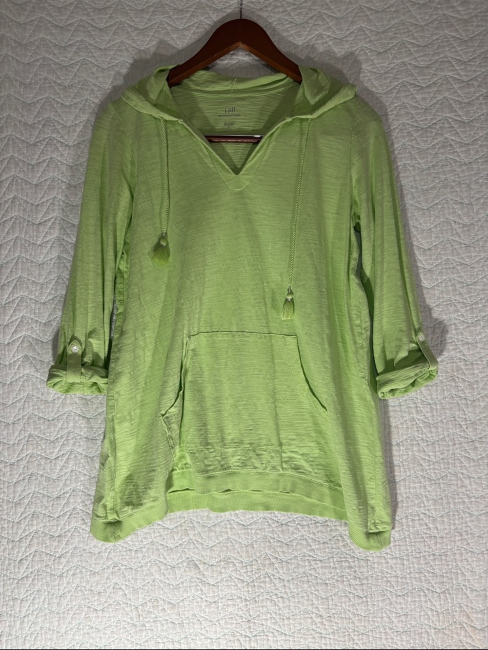 J. Jill Light Lime Hooded Pullover 100% Cotton - Picture 1 of 5